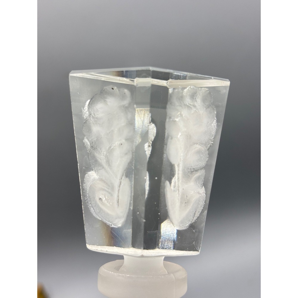 Vintage Glass Perfume Bottle Frosted Floral Intaglio Hexagon Glass Stopper 4" - Picture 3 of 10